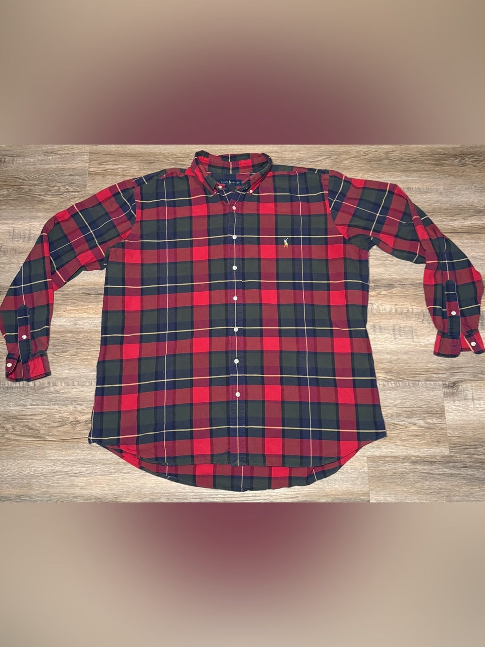 Ralph Lauren Red, Green, Navy Plaid Button-up Long Sleeve Dress Shirt